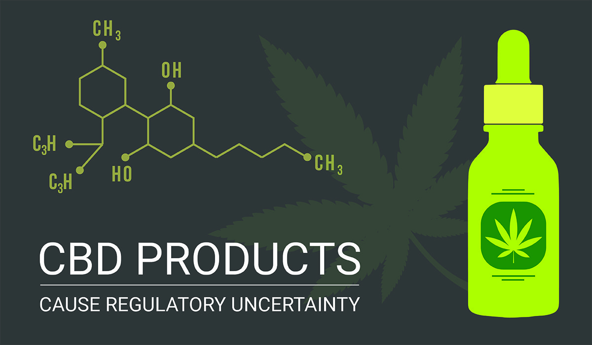 Graphic image showing CBD products and regulations