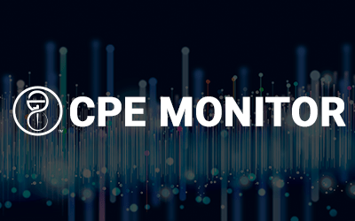 Graphic image with CPE Monitor logo in front of abstract background
