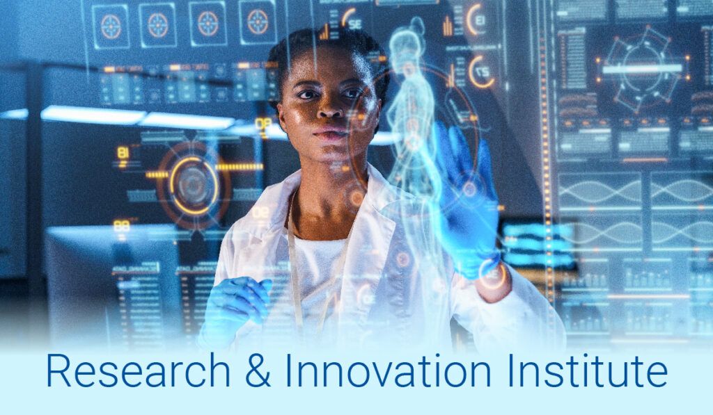A woman scientist and the text Research & Innovation Institute.